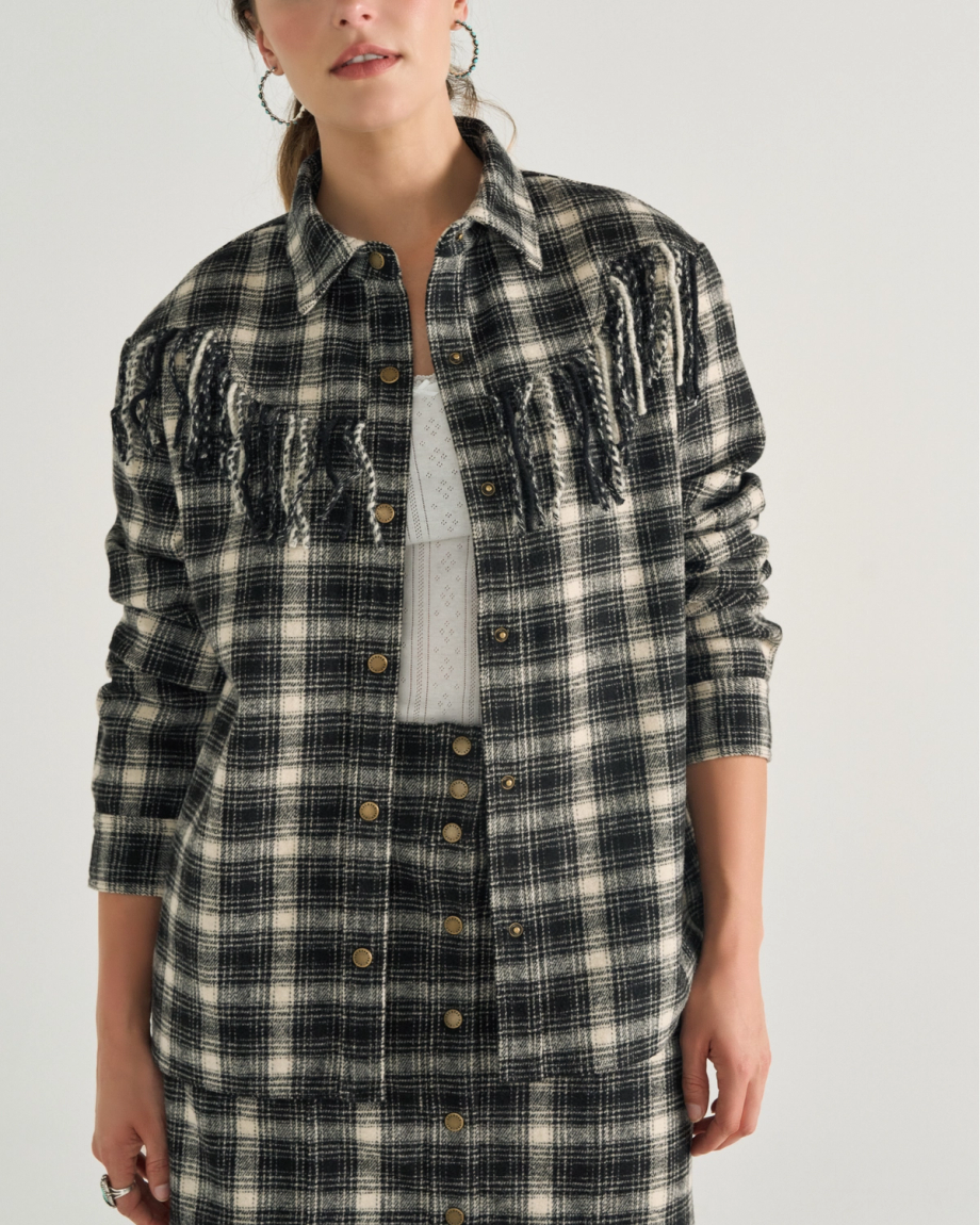 Women's Plaid Fringe Shacket