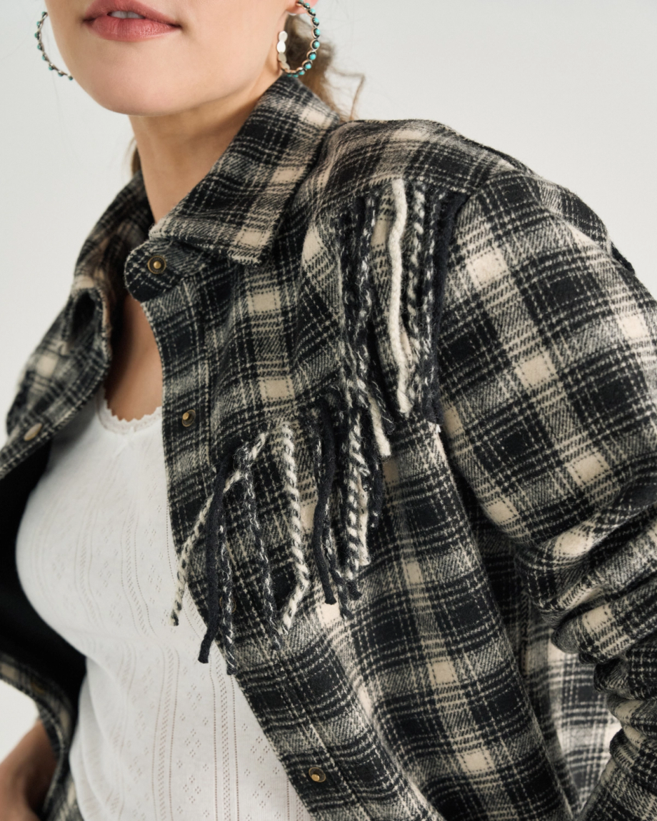 Women's Plaid Fringe Shacket - Image 3